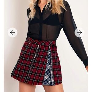 Blackmilk Plaid Cherry vs Plaid Navy Zip Mini Skirt
